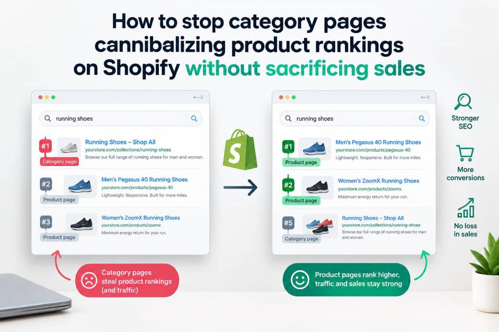 How to stop category pages cannibalizing product rankings on shopify without sacrificing sales